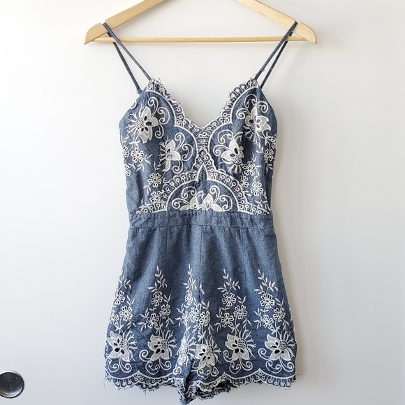 simplee Pants - Simplee Blue Cotton Embroidered Romper in Size M